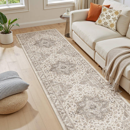 cotiled 5x7 Area Rug for Living Room, Washable, Traditional, Beige