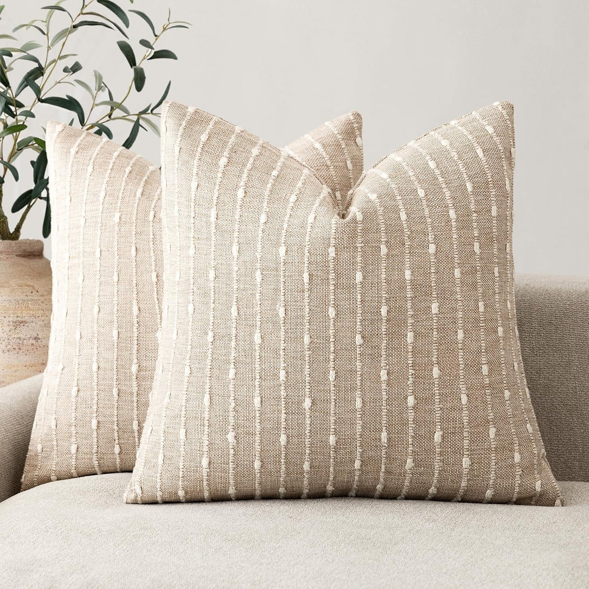 Foindtower Decorative Striped Boucle Throw Pillow Cover 18x18 Natural Beige