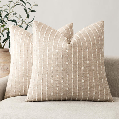 Foindtower Decorative Striped Boucle Throw Pillow Cover 18x18 Natural Beige