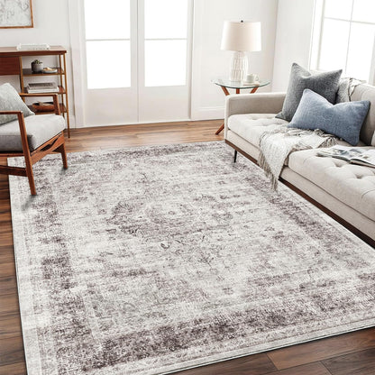CHAMPLANT 6'x9' Washable Vintage Area Rug Boho Chic Medallion Distressed Design Non-Shedding Easy Care Ideal for High Traffic Areas in Living Room Bedroom Kitchen Office Large Carpet