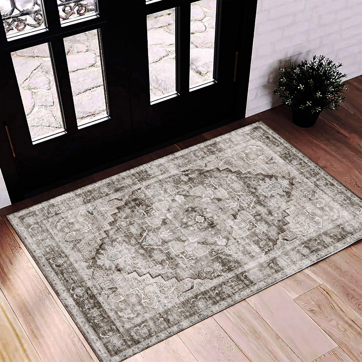 CHAMPLANT 6'x9' Washable Vintage Area Rug Boho Chic Medallion Distressed Design Non-Shedding Easy Care Ideal for High Traffic Areas in Living Room Bedroom Kitchen Office Large Carpet