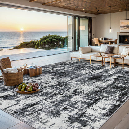 PLHXFR 6x9 Area Rug Living Room: Abstract Washable Carpet Brown Black