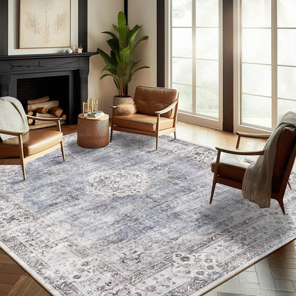CHAMPLANT 6'x9' Washable Vintage Area Rug Boho Chic Medallion Distressed Design Non-Shedding Easy Care Ideal for High Traffic Areas in Living Room Bedroom Kitchen Office Large Carpet