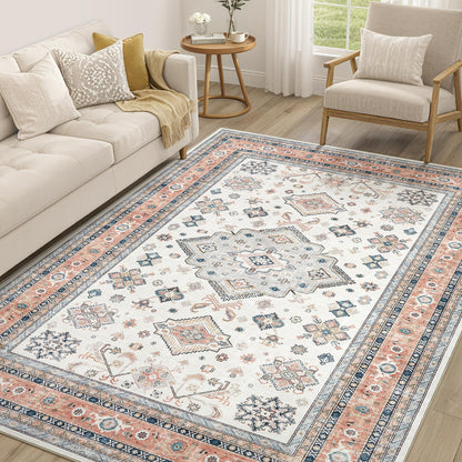 cotiled 5x7 Area Rug for Living Room, Washable, Traditional, Beige