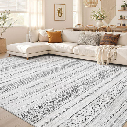 Nakagishi Boho 5x7 Area Rug Living Room Rugs Machine Washable Beige/Brown
