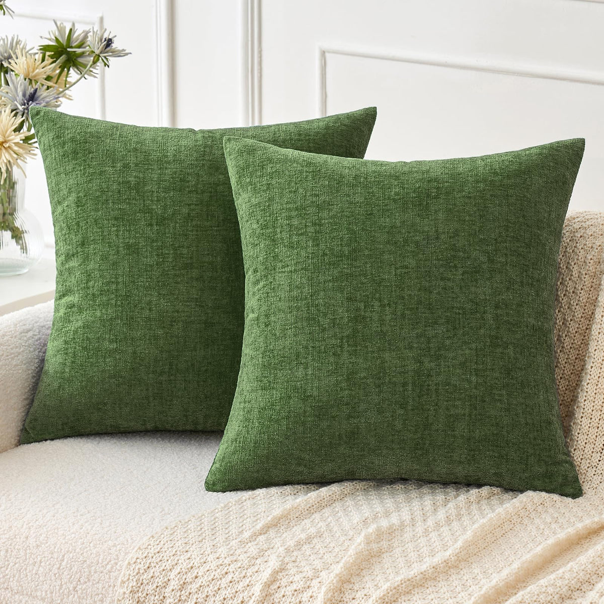 MIULEE Soft Chenille Fall Throw Pillow Covers Burnt Orange 18x18 Pack of 2