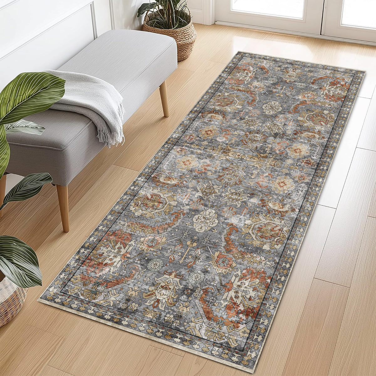 RUGSURE Washable Area Rugs - Perfect for Living Room, Bedroom, Kids Room, Nursery - Stain & Water Resistant Non-Slip, Pet & Child Friendly, Vintage Tribal Area Rugs (Green, 5' x 7')