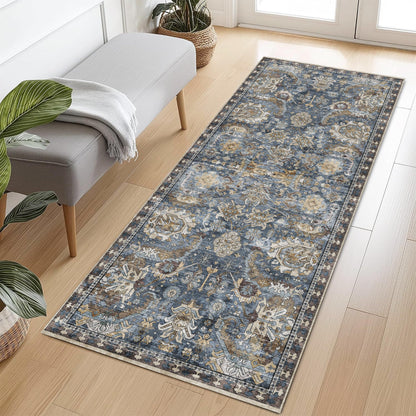 RUGSURE Washable Area Rugs - Perfect for Living Room, Bedroom, Kids Room, Nursery - Stain & Water Resistant Non-Slip, Pet & Child Friendly, Vintage Tribal Area Rugs (Green, 5' x 7')