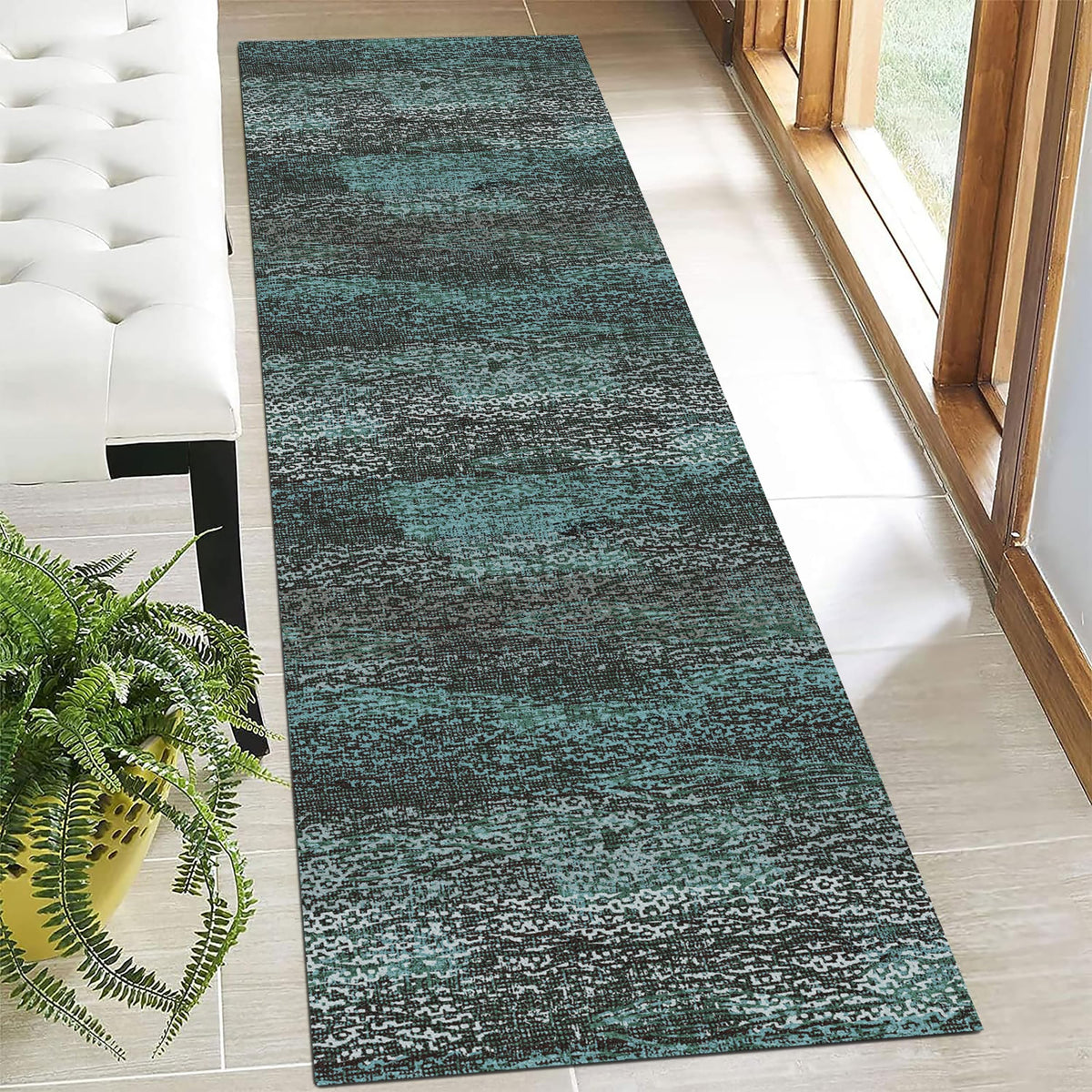 RUGSURE Washable Area Rugs - Perfect for Living Room, Bedroom, Kids Room, Nursery - Stain & Water Resistant Non-Slip, Pet & Child Friendly, Vintage Tribal Area Rugs (Green, 5' x 7')